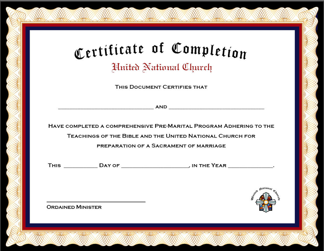Pack of 4 Marriage Counseling Completion Certificates