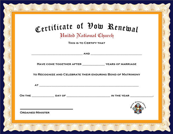Pack of 4 Renewal of Vows Certificates